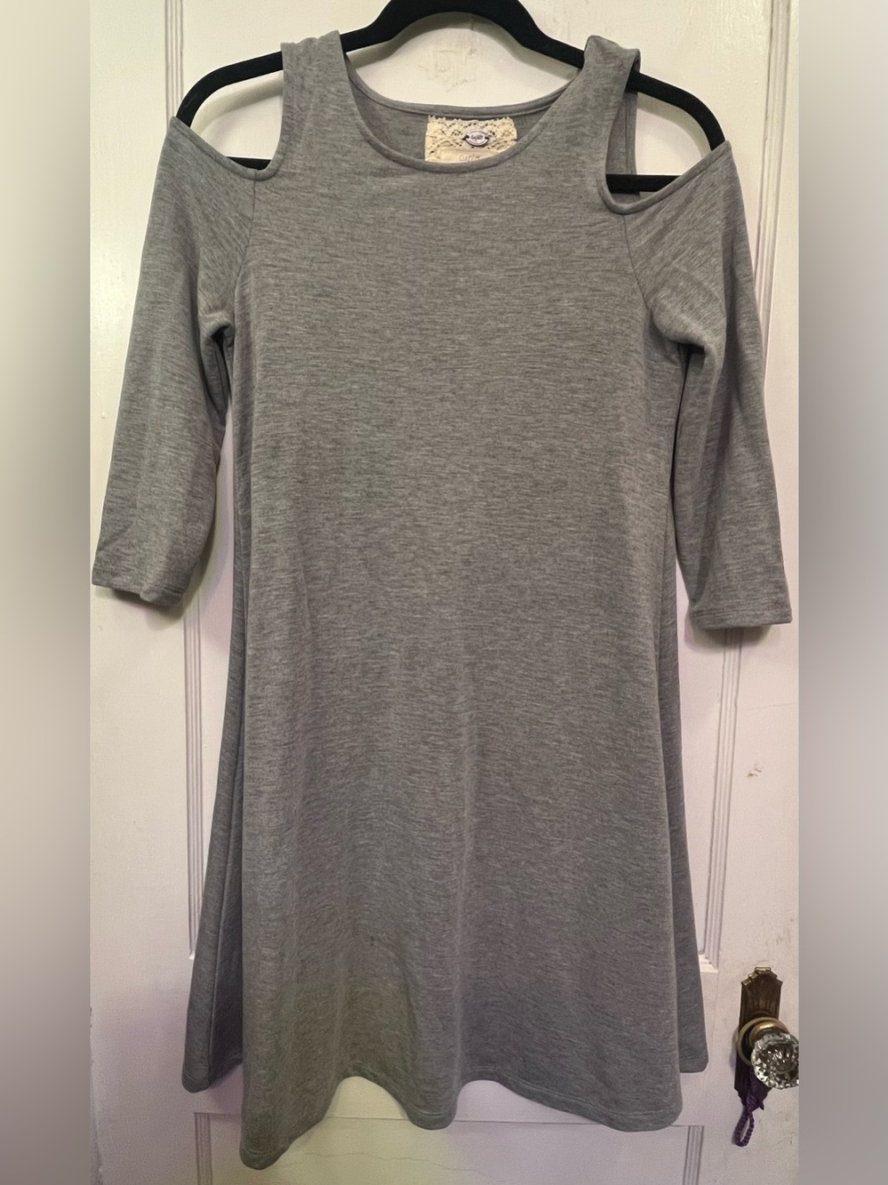 Cupio Black Cold Shoulder 3/4 Sleeve Swing Dress - Heather Gray - Size Small